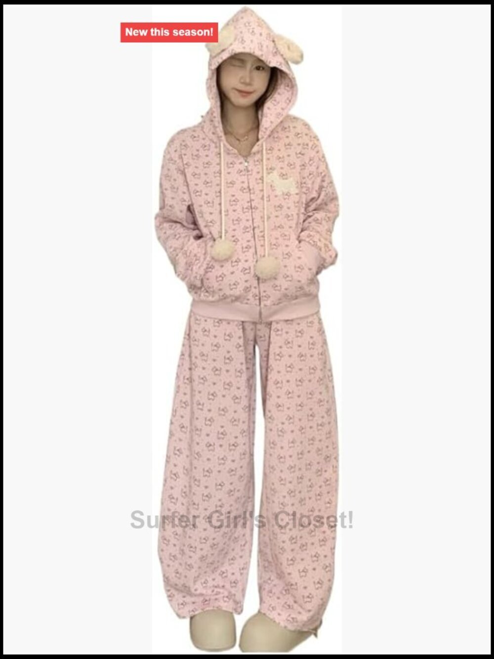 Kawaii Puppy Embroidery Hoodie & Pants Set Y2K Loose Fit Tracksuit